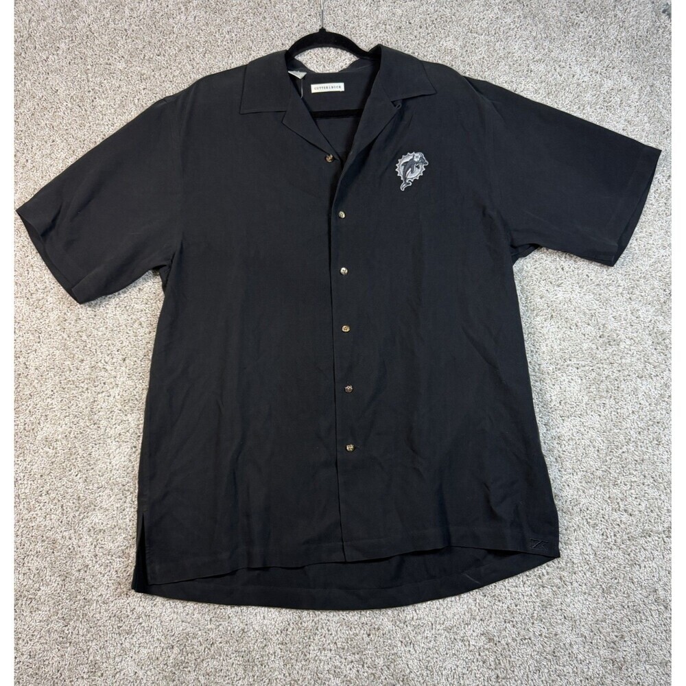 Cutter & Buck Miami Dolphins 100% Silk Camp Shirt Black Mens XL NWT